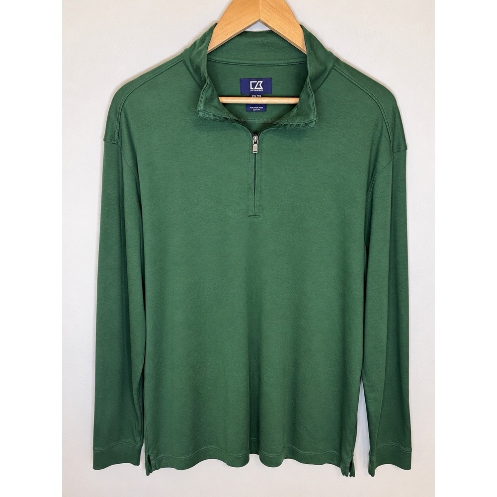 Cutter & Buck Mens XXL Tall Green 1/4 Zip Pullover 100% Pima Cotton Golf Shirt